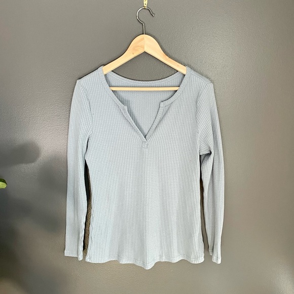 Tops - Womens V Neck Waffle Knit Shirts Long Sleeve Loose Fitting Warm Tee Tops…